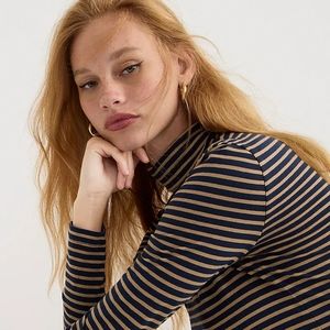 J. Crew Tissue Turtleneck Camel Stripe